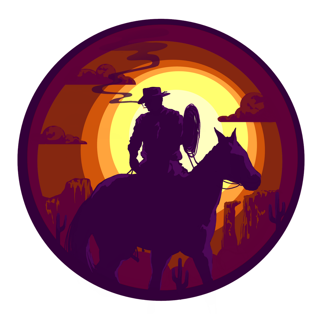 A cowboy on a sunset backdrop made entirely using the Lasso tool